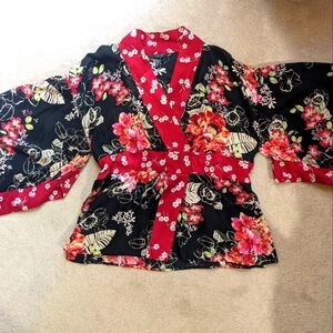 100% Silk Soma Japanese Kimono Blouse Top Cherry Blossom print